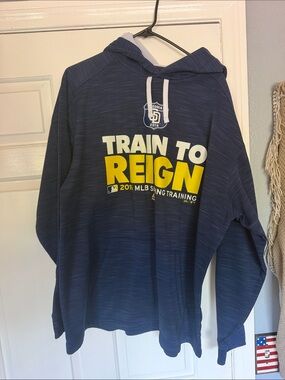 Majestic Navy and Yellow 'Train to Reign' Crewneck Sweater